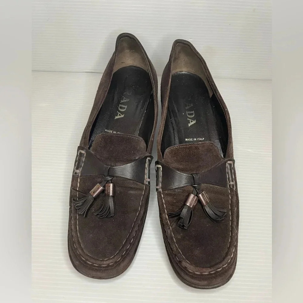 Prada Brown Suede Tassel Loafers